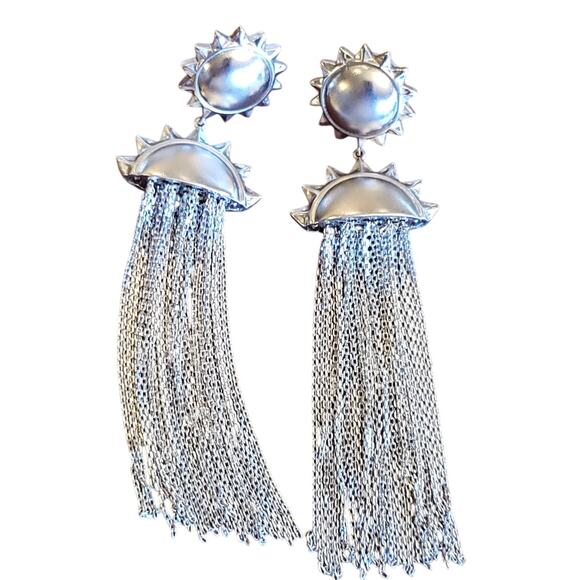 Kendra Scott Sienna Sun Statement Chains Fringe drop Earrings NWOT - Picture 3 of 4